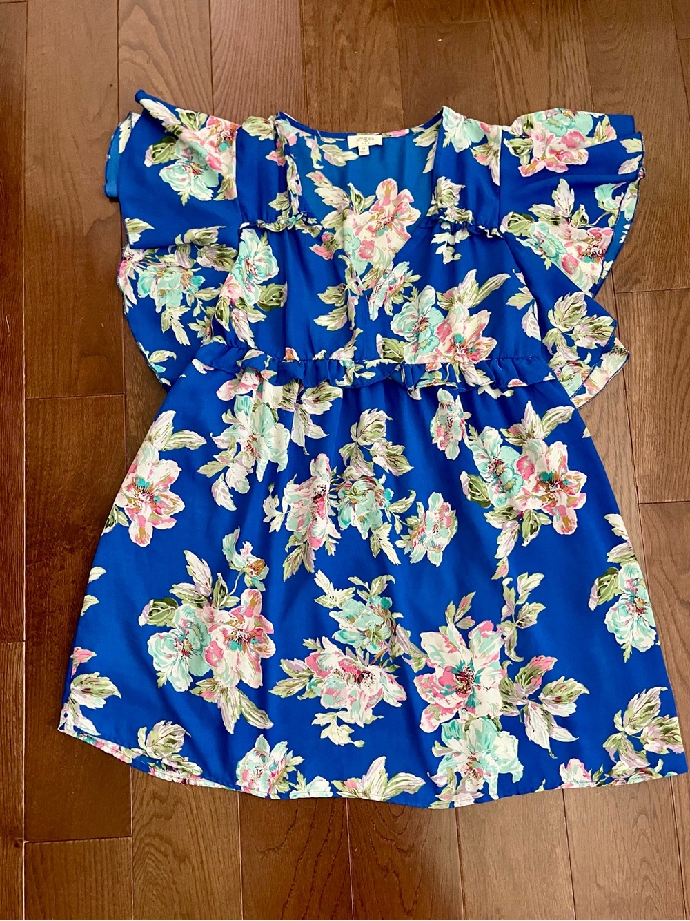 Umgee Blue Floral Ruffle Dress